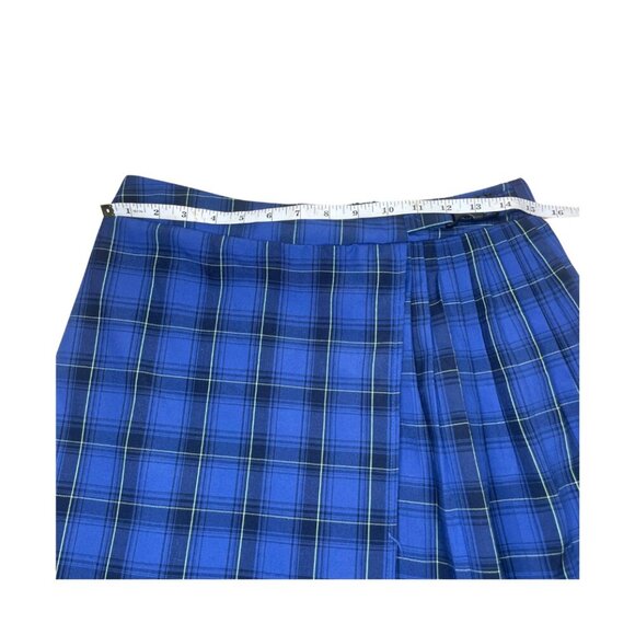 Wild Fable Schoolgirl Blu Blk Plaid Checker Pleated Elastic Buckle Mini Skirt M - Picture 5 of 8